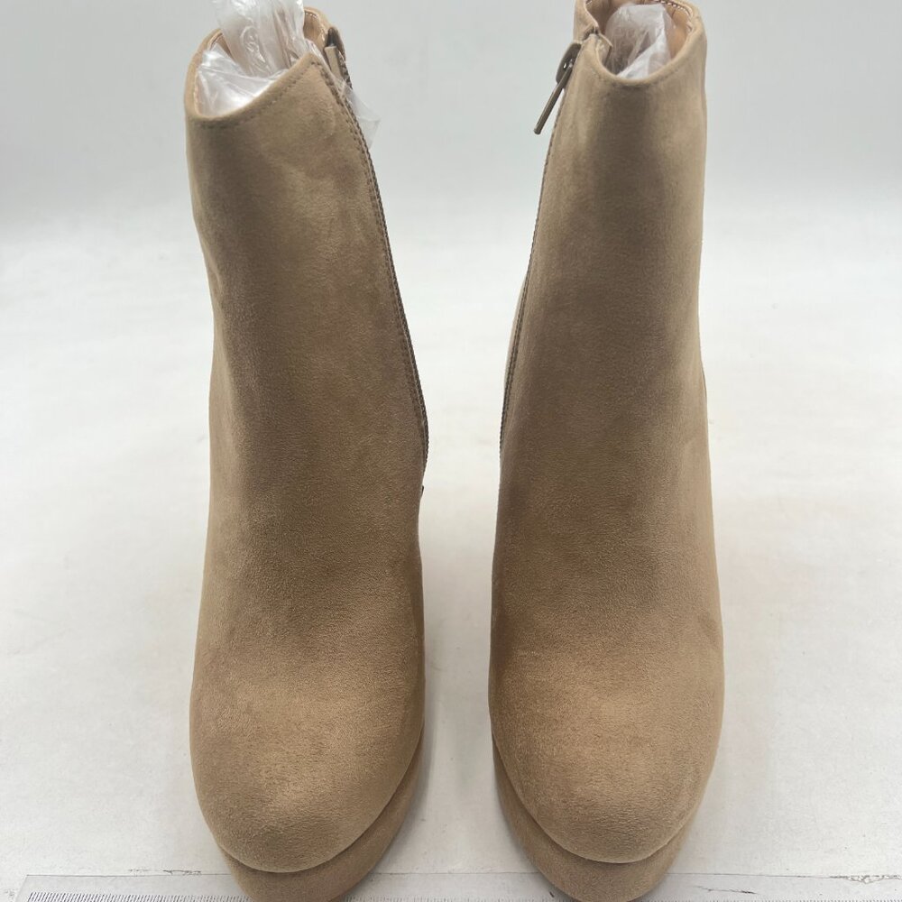Beige Platform Rounded Toe Ankle Boots Side Zipper High Heel Wedge Short Boot - Picture 2 of 7
